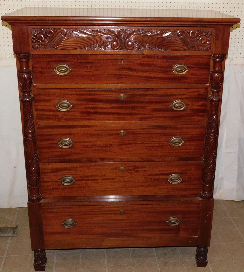 Colonial Revival Mahogany Carved 6 Drawer High Chest (1 of 8)