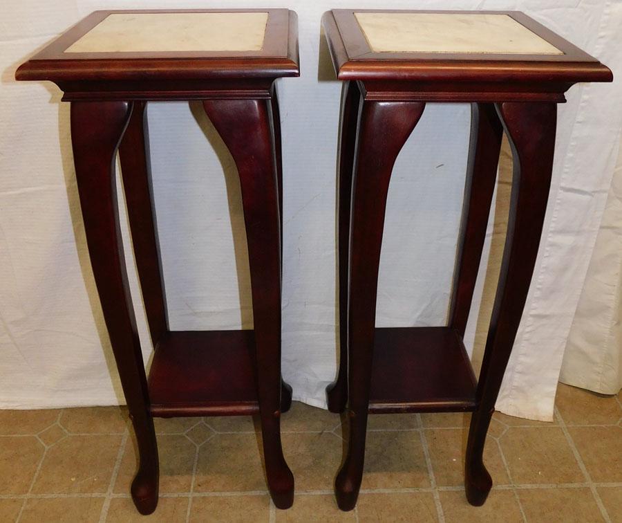 Pair Mahogany Marble Top Plant Stands (1 of 3)