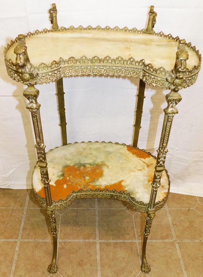Cast Bronze & Onyx Kidney Shaped Two Tier Stand (1 of 6)