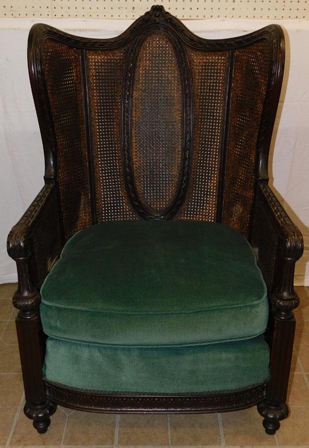 French Walnut Carved Barrel Back Wing Chair (1 of 9)