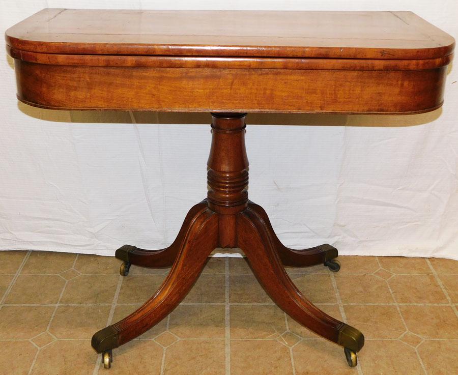 19th C Mahogany Fold Over Top Game Table: 19th C Mahogany Fold Over Top Game Table. 36 1/2" W 18" D 29" H