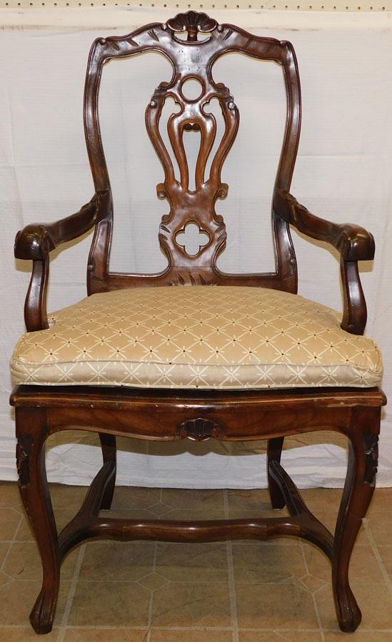 Walnut Carved French Arm Chair: Walnut Carved French Arm Chair . 42 1/4" H