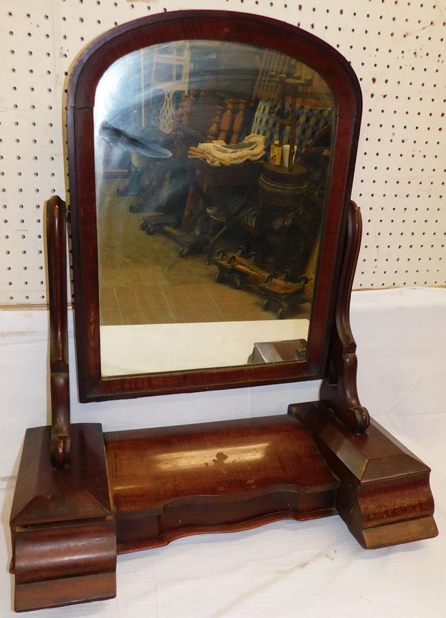 Antique Mahogany Shaving Mirror: Antique Mahogany Shaving Mirror. 16" H