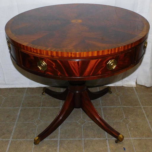 Mahogany Inlaid Drum Table By Hickory Chair Co.