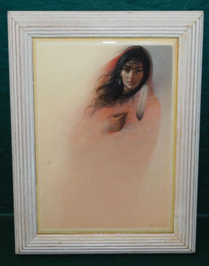 Painted Framed Tile Of Lady - Signed (1 of 3)