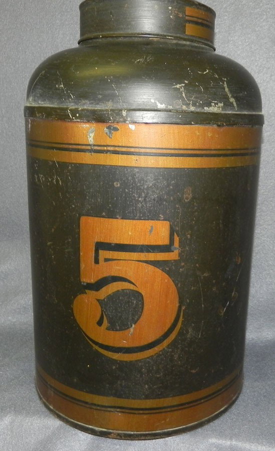 14 1/2" Tole painted tea canister.: 14 1/2" Tole painted tea canister.