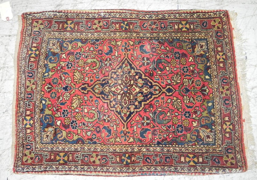 2' 2" x 2' 10" antique Persian throw rug.: 2' 2" x 2' 10" antique Persian throw rug.