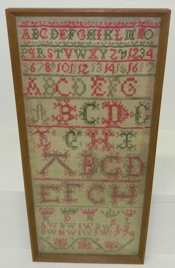 Needlework sampler dated 1774: Needlework sampler dated 1774. 8 1/4" x 17 3/4".