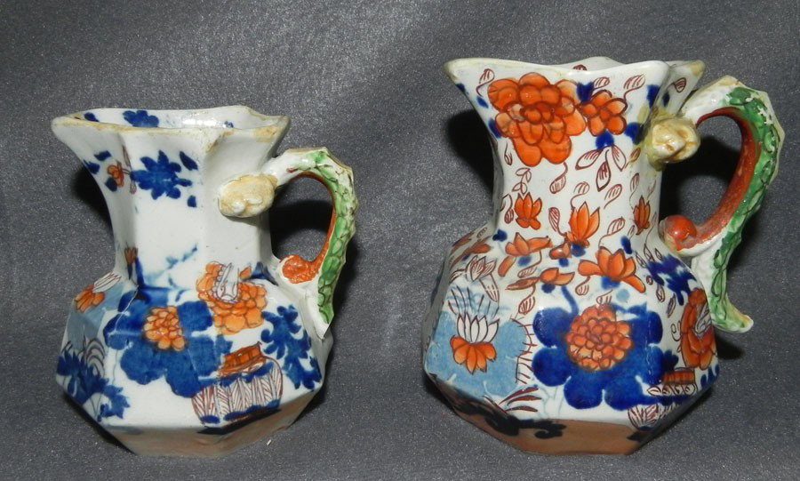 (2) 19th century Ironstone pitchers.: (2) 19th century Ironstone pitchers. 3 1/2" and 4 1/4" tall.