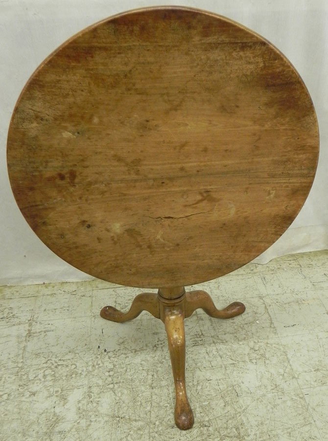 18th c mahogany QA birdcage tilt top table.: 18th century mahogany Queen Anne birdcage tilt top table. 30" diameter x 27" tall.