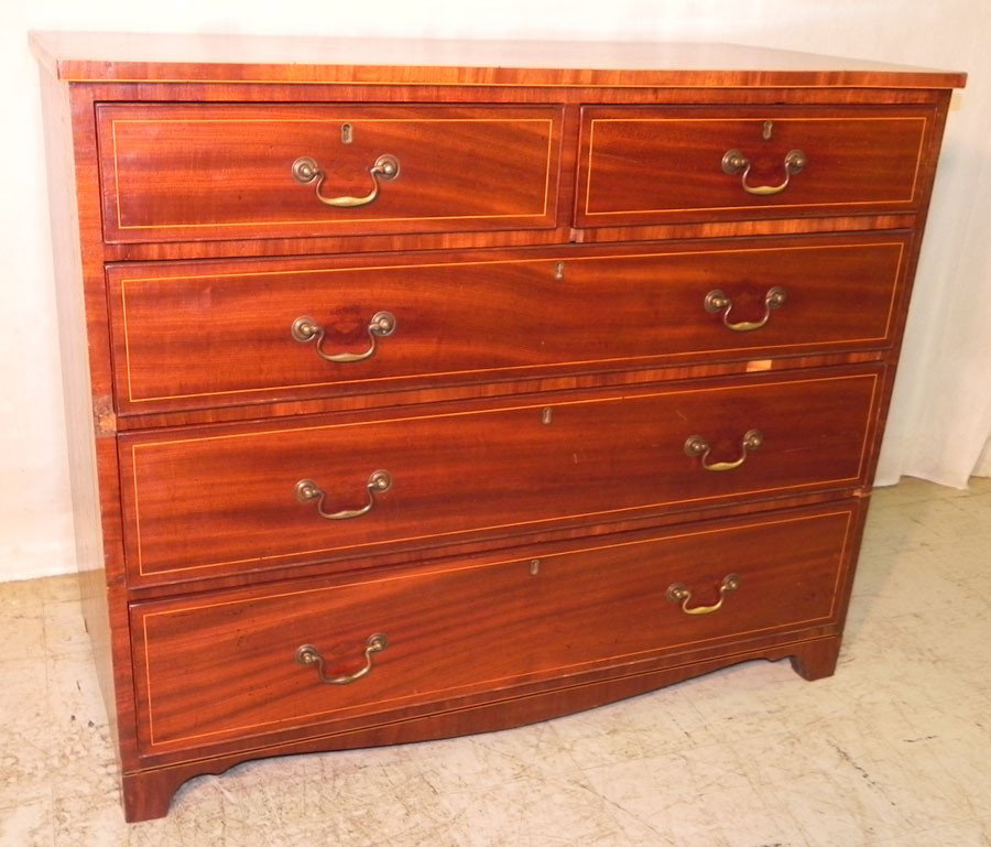 2/3 inlaid mahogany Hepplewhite chest: 2/3 inlaid mahogany Hepplewhite chest with original swan handles. 44" wide x 21 1/2" deep x 36" tall.