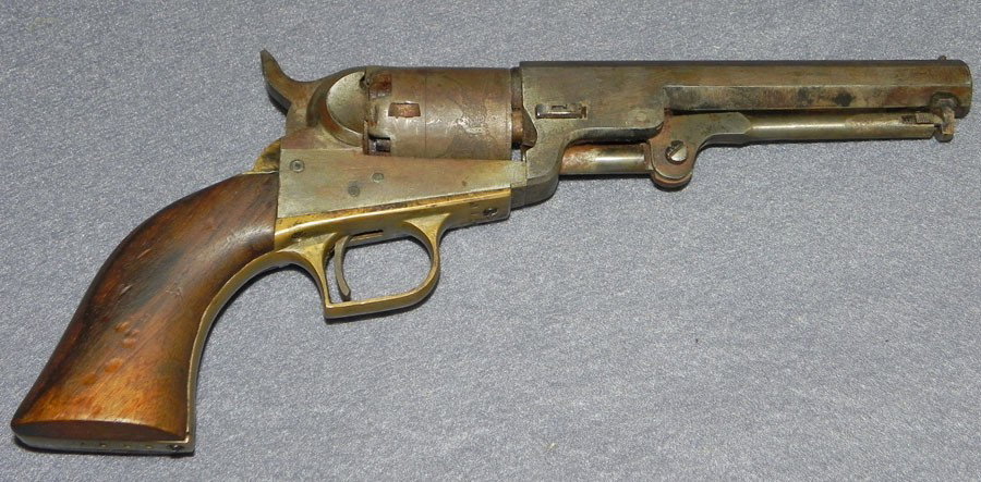 Signed cap and ball boot pistol.: Signed cap and ball boot pistol. Marked L.T. with matching serial numbers. 10" long.