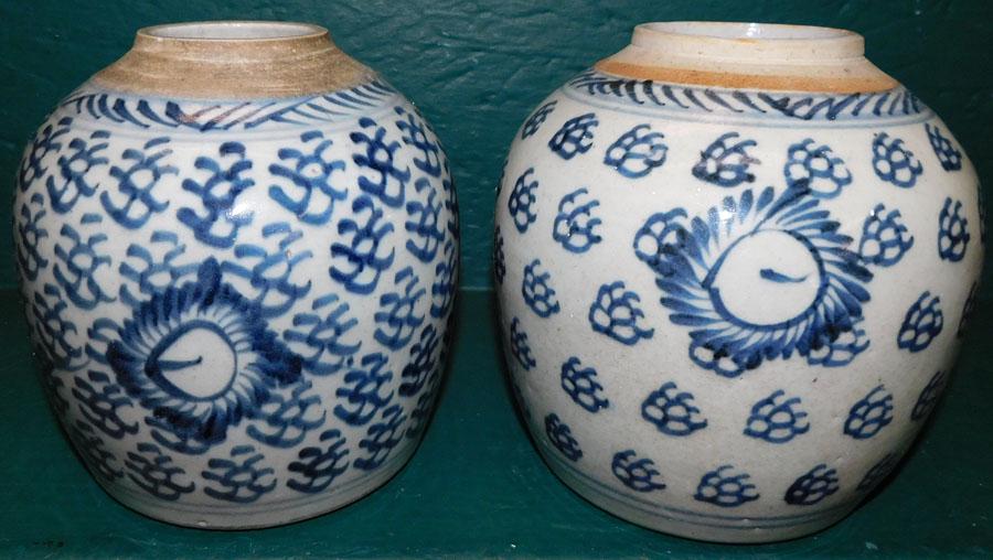 Two Antique Blue & White Oriental Ginger Jars (1 of 3)