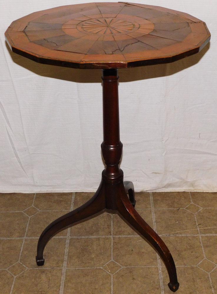 19th C Mahogany Inlaid Candle Stand (1 of 5)