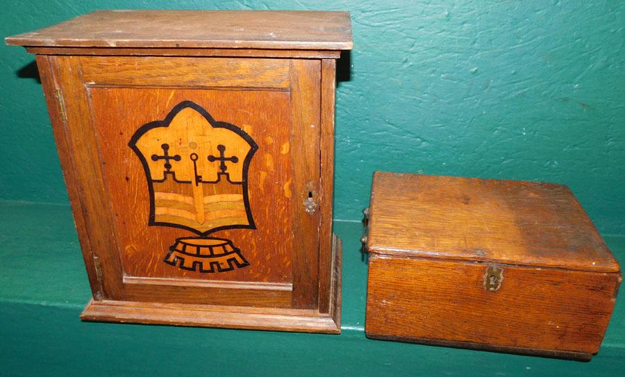 Antique Oak Inlay Cabinet & Document Box (1 of 3)