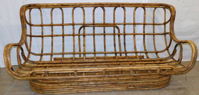 Mid-Century Modern Rattan Paul Frankl Style Sofa: Mid-Century Modern Rattan Paul Frankl Style Sofa. 80" W 36" D 37 1/4" H