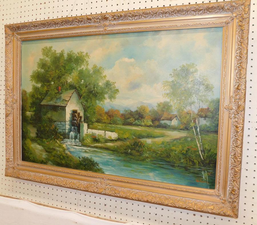 Oil on Canvas Mill Scene - Signed by Richard G Welsch (1 of 4)