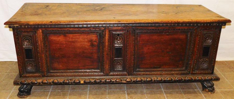 18th C Walnut Carved Cassone: 18th C Walnut Carved Cassone. 63" W 21 1/2" D 24 1/4"