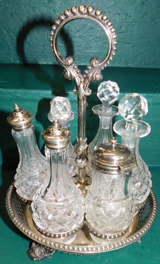 Sheffield Cruet Set W/ Cutglass Cruets (1 of 5)