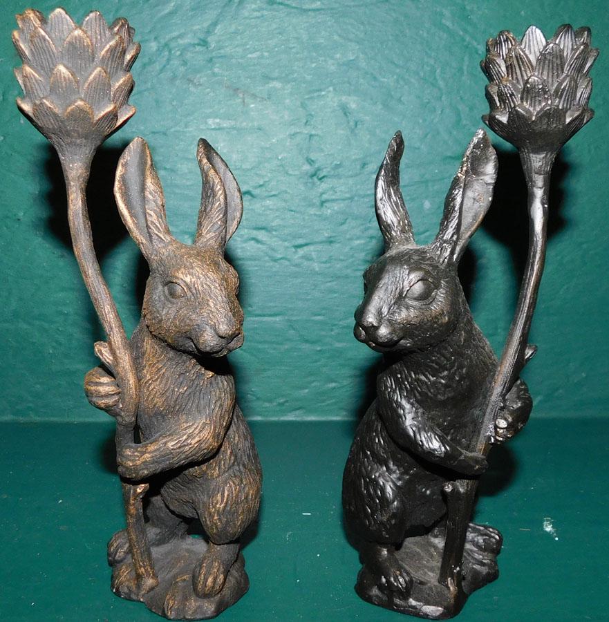 Pair Cast Iron Bunny Candlesticks (1 of 3)