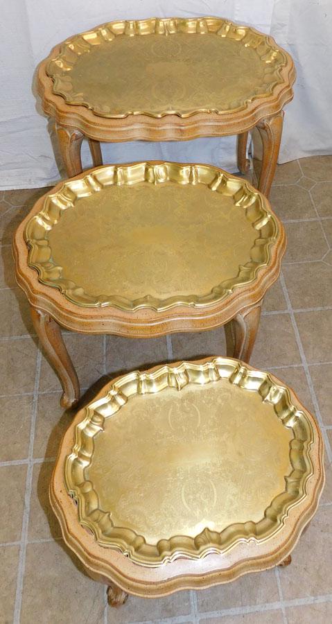 Set 3 Brass Tray Top Nesting Tables (1 of 6)