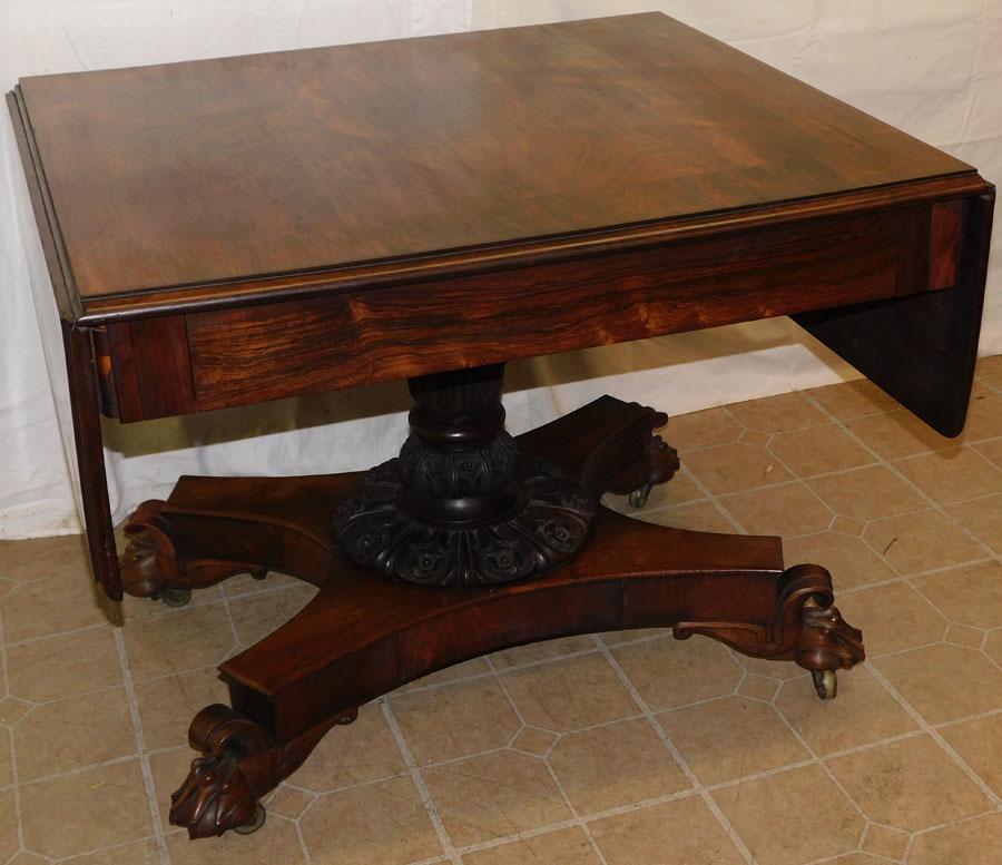 19th C Rosewood Carved Drop Leaf Sofa Table W/ Claw Feet (1 of 11)