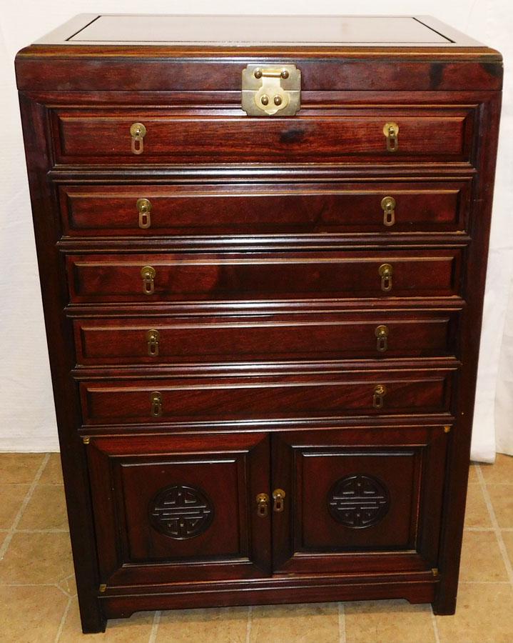 Oriental Rosewood Silver Chest By Far Eastern Furn. Co.: Oriental Rosewood Silver Chest By Far Eastern Furn. Co.. 24" W 17" D 36" H