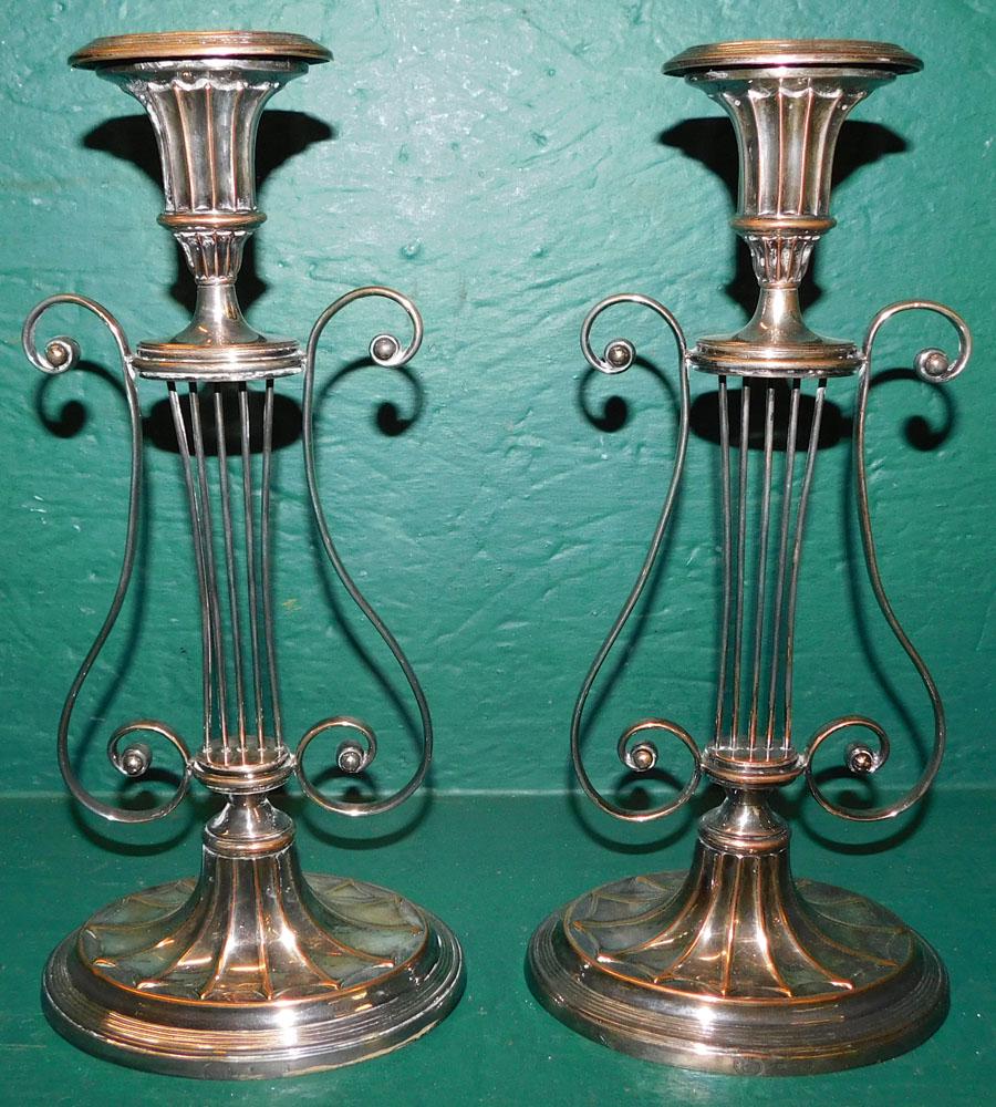Pair Of Lyre Form English SP Candlesticks By Ellis Barker (1 of 2)