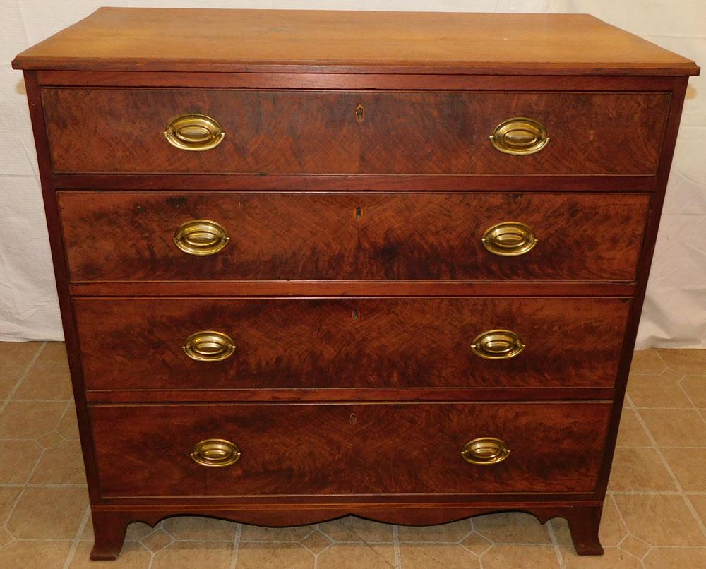19th C American Walnut 4 Drawer Chest (1 of 7)