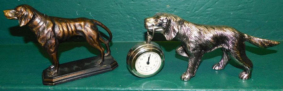 Silver Plate Dog Clock & Resin Dog Figure (1 of 4)