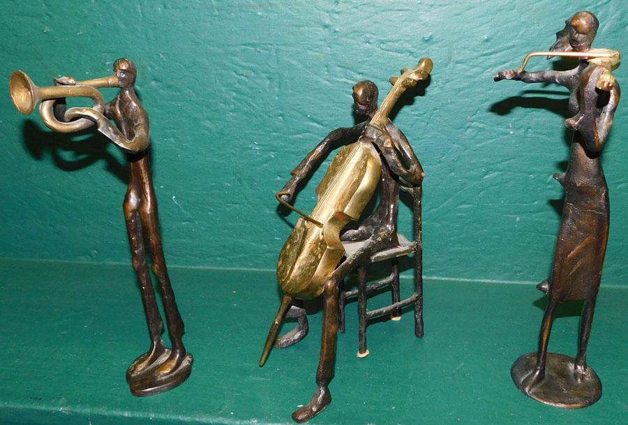 Three Cast Brass Musician Figures (1 of 3)
