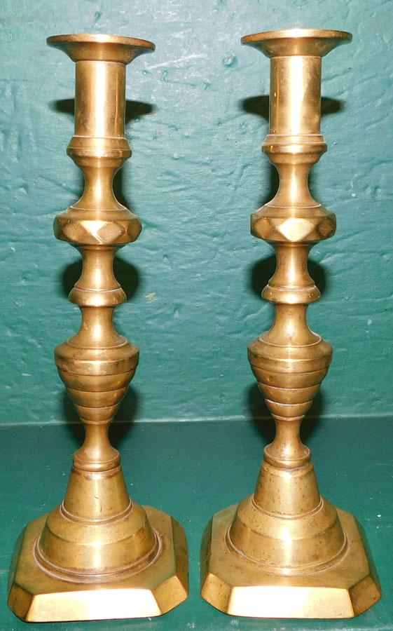 Pair Antique Beehive Pushup Brass Candlesticks (1 of 2)