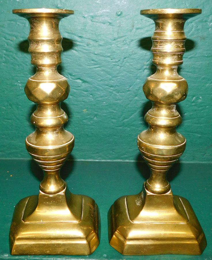 Pair Antique Beehive Pushup Brass Candlesticks (1 of 3)