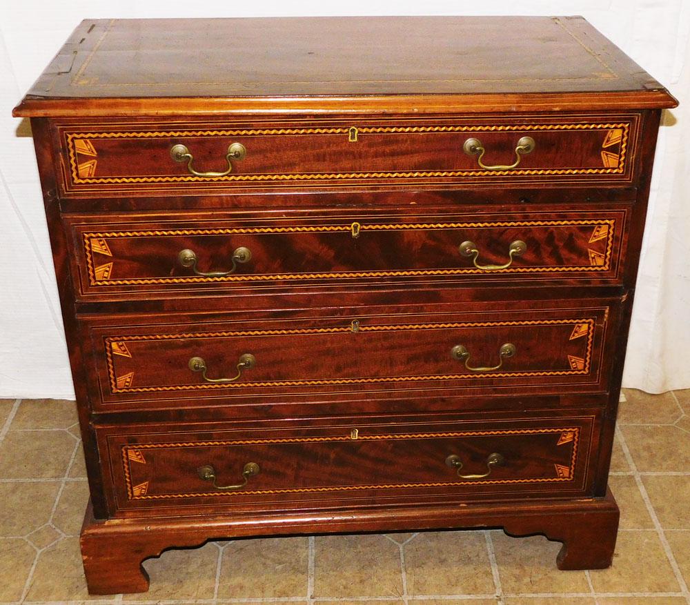 19th C Mahogany Inlay 4 Drawer Bachelors Chest (1 of 6)