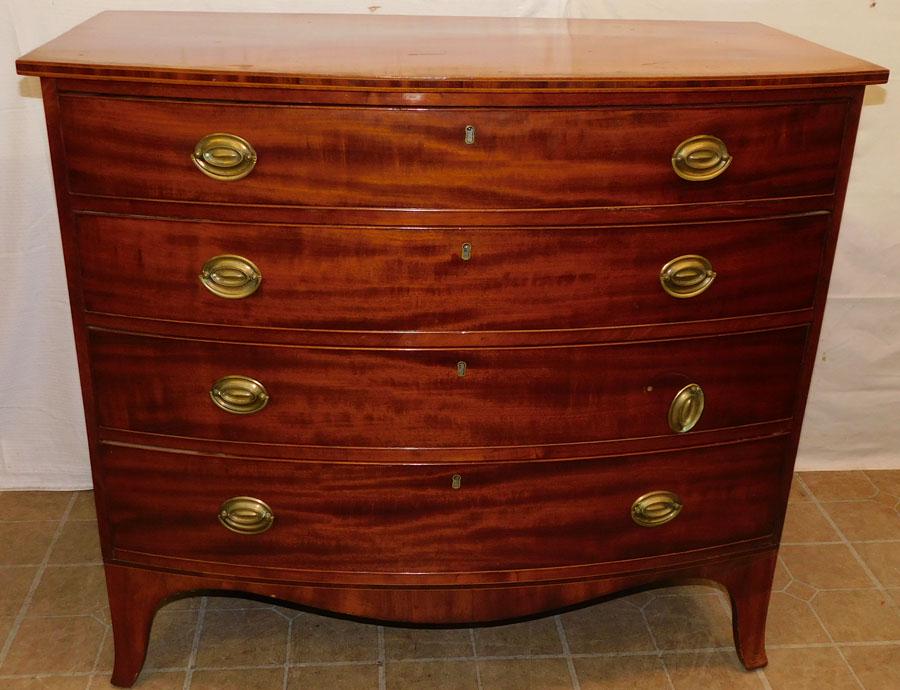 19th C Mahogany Inlay Bowfront 4 Drawer Chest (1 of 7)