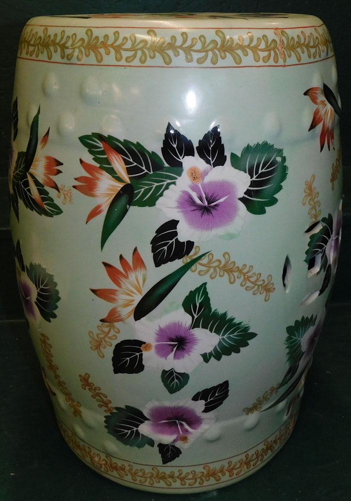 Paint Decorated Porcelain Garden Seat: Paint Decorated Porcelain Garden Seat. 17 1/2" H