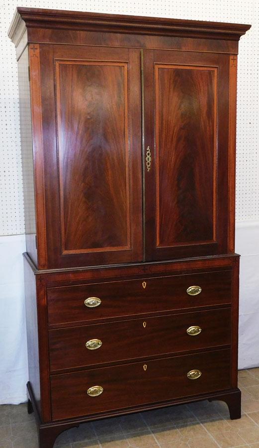 19th C Mahogany Inlay Linen Press (1 of 12)