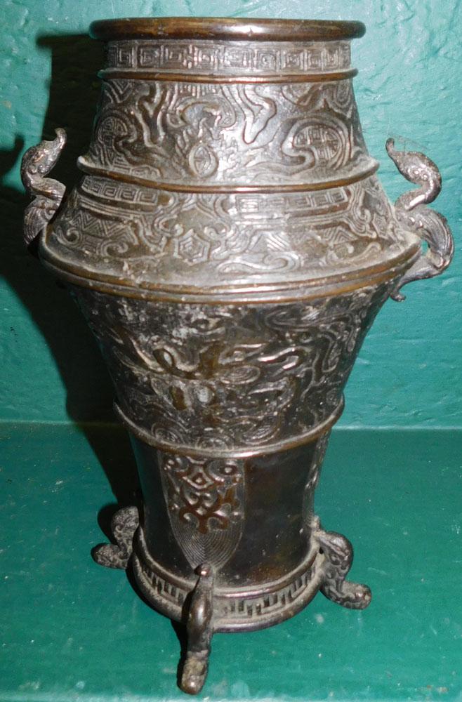 Oriental Bronze Urn W/ Serpent Handles (1 of 6)