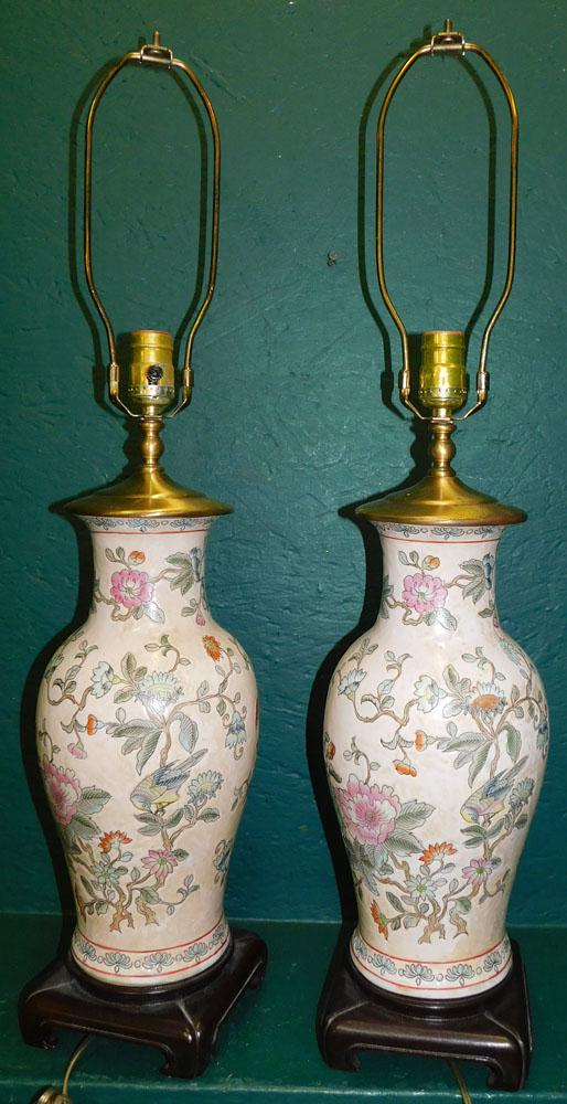 Pair Oriental Porcelain Vases Made Into Lamps (1 of 3)
