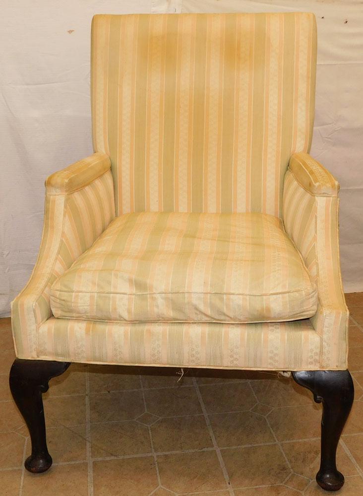 19th C Queen Anne Library Chair W/ Down Cushion: 19th C Queen Anne Library Chair W/ Down Cushion. 39" H