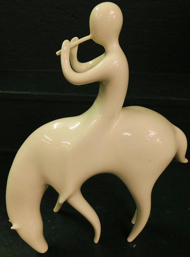 Royal Dux Porcelain Musician Riding Horse Figure: Royal Dux Porcelain Musician Riding Horse Figure . 12" H