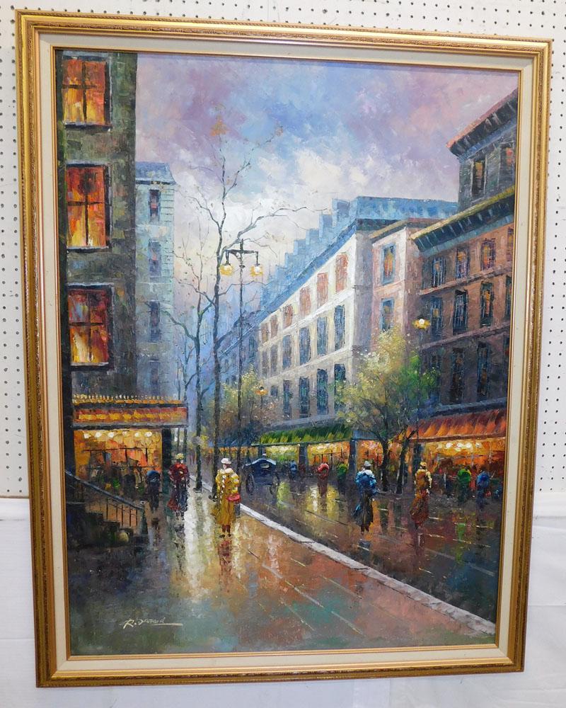 Oil On Canvas French Street Scene Signed (1 of 5)