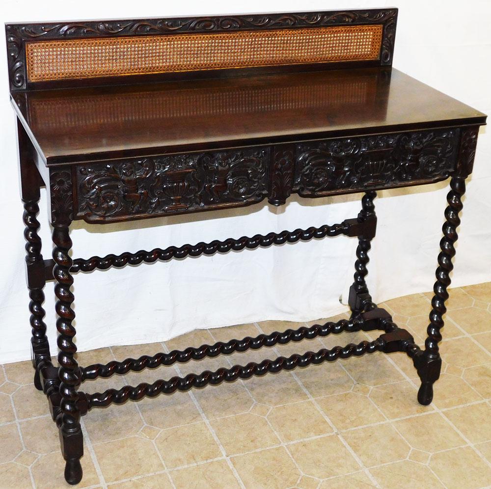 Ornate Walnut Barley Twist 2 Drawer Server with Cane Back Gallery (1 of 8)