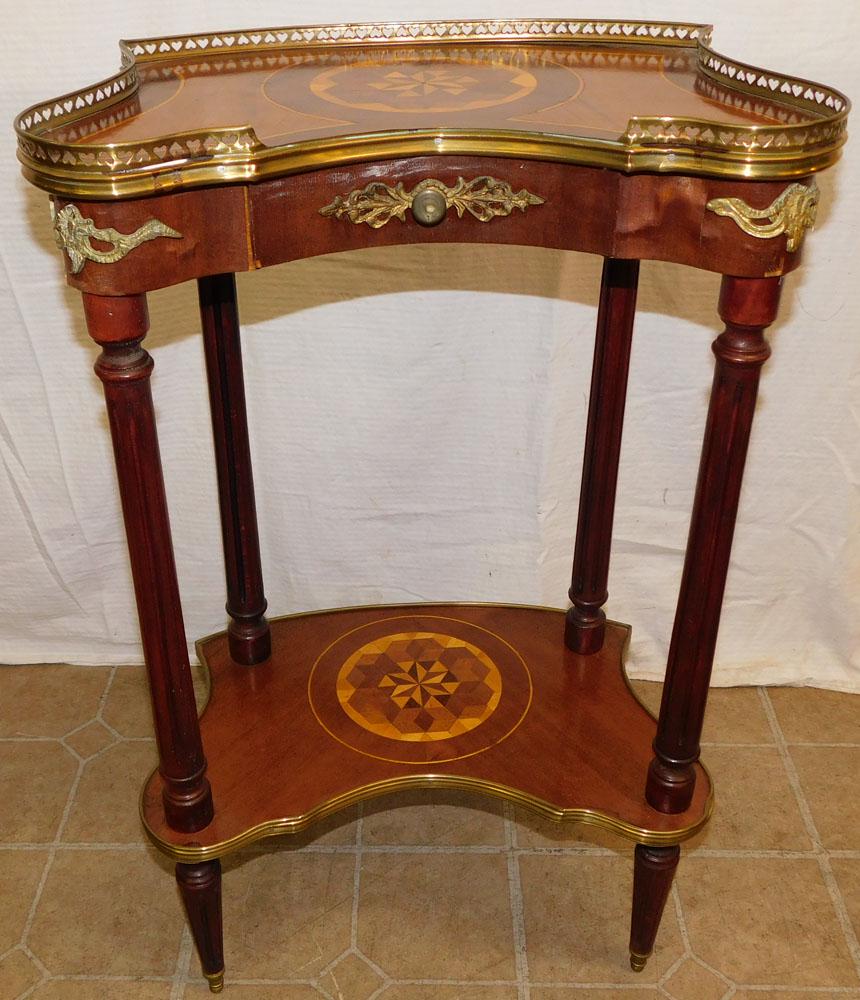 French Inlaid 2 Tier Stand with Brass Gallery Top (1 of 4)