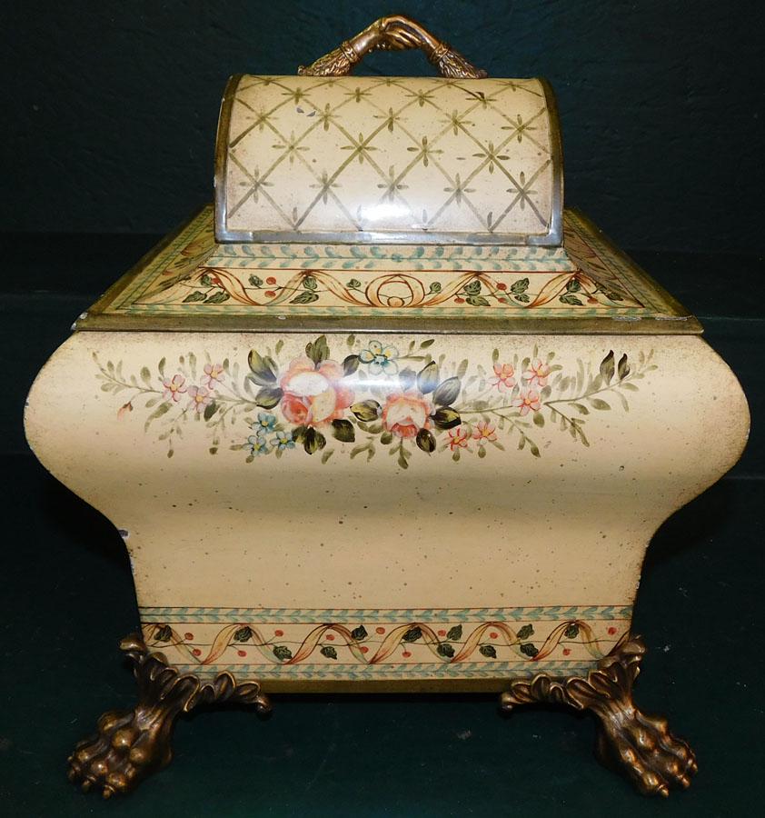 Tole Paint Decorated Covered Box with Claw Feet (1 of 5)