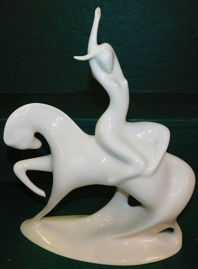 Royal Dux Nude Lady on Horseback Figurine: Royal Dux Nude Lady on Horseback Figurine. 14" H
