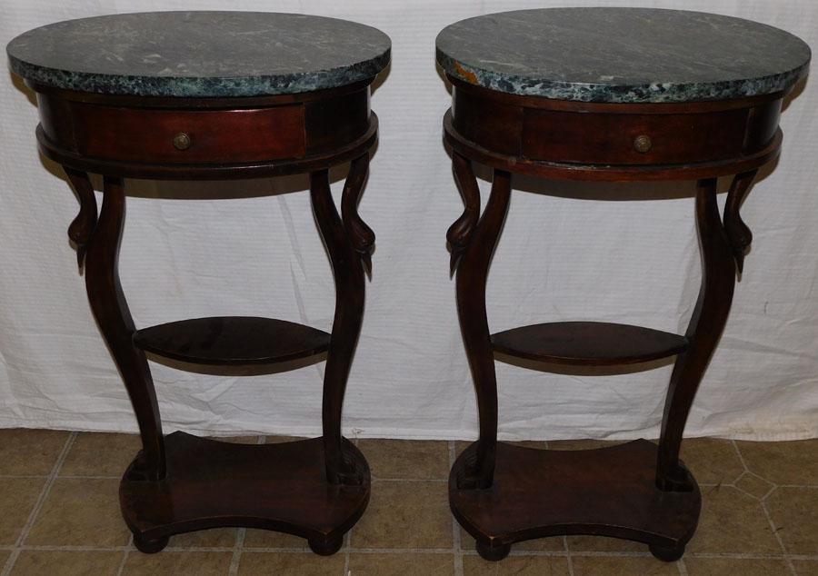 Pair Empire Marble Top Swan Stands (1 of 8)