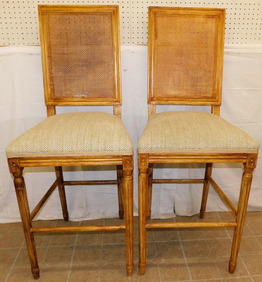 Pair Distressed Paint Cane Back Bar Stools (1 of 5)