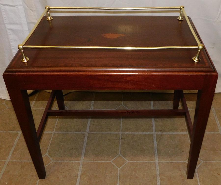 Mahogany Shell Inlay Tea Table W/ Brass Gallery (1 of 7)