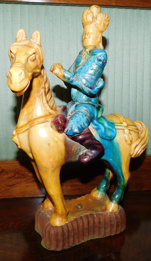 Antique Chinese Roof Tile Of Official On Horseback (Restored): Antique Chinese Roof Tile Of Official On Horseback (Restored). 10 1/2" H